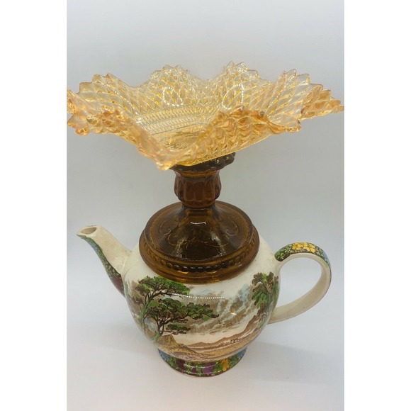 Antique Sadler "The Old Mill" Teapot Federal Glass Candy Dish Made in England - Picture 3 of 11